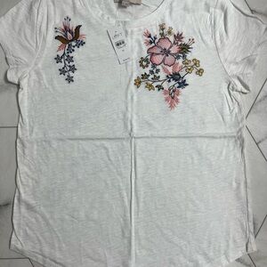 Loft White Floral Embroidered Women's Top